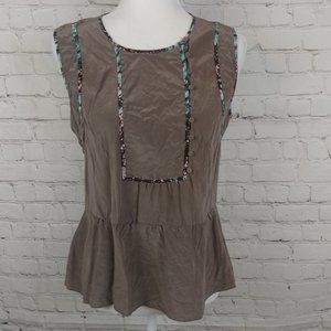 BCBGMaxazria Gray Peplum Sleeveless Silk Top XS